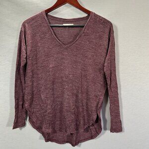 Madewell Top Women XS Maroon Long Sleeve V Neck Tee Hi Low Hem Pullover Shirt